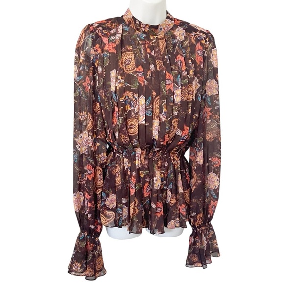 Hemant & Nandita Pleated Floral Blouse size Small - Picture 2 of 16